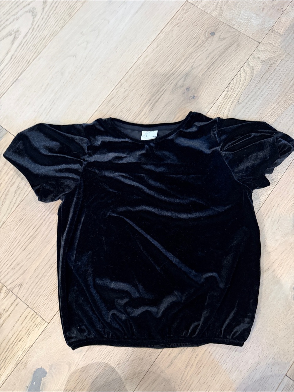 Zara Black Velvet Short Bubble Sleeve Top
